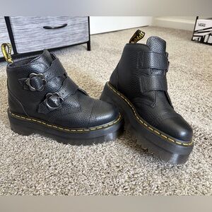 Dr. Martens DEVON FLOWER BUCKLE LEATHER PLATFORM BOOTS